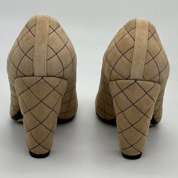 CHANEL 22B Quilted Suede Patent Cap Toe Pumps Heels Shoes - Picture 9 of 14